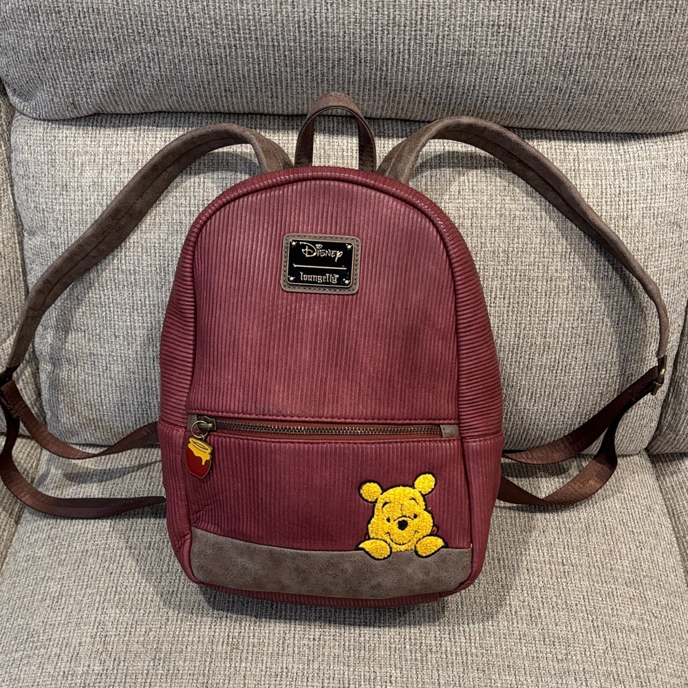 Disney Burgundy Backpack with Winnie the Pooh